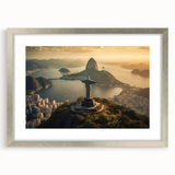 Textured abstract art print of Brazilian scenery in muted earth tones, framed in silver, suitable for bedroom decor.