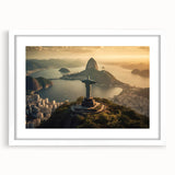 Abstract art print of a Brazilian landscape in muted greens and blues, framed with a white mat.