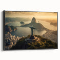 Black and white framed canvas depicting a vintage-style Brazilian landscape, ideal for bedroom wall decor.