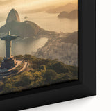 Extra large framed canvas featuring a textured depiction of a Brazilian landscape in black with colorful accents.