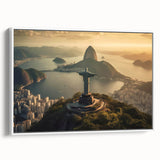 Vintage poster art of a scenic Brazilian landscape in vibrant colors on a large framed canvas, ideal for living room decor.