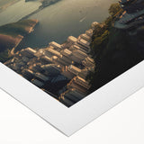 Art deco poster of a Brazilian landscape in muted greens and blues on rolled canvas, suitable for dining room wall art.