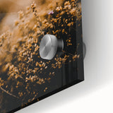 Large abstract wall art in autumnal hues on acrylic glass, featuring mid-century modernist style, ideal for dining room art.