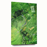 Large abstract wall art on acrylic glass depicting spring colors, ideal for bedroom or dining room decor.