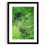 Extra large abstract art print featuring vibrant spring colors on a textured canvas, framed in black.