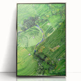 Mid-century modernist art depicting spring season in pastel colors, framed in acrylic with a silver finish.