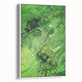 Vintage poster art depicting a colorful spring scene on a large white-framed canvas, ideal for living room decor.