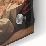 Large abstract wall art depicting winter scene in muted blue and white tones on acrylic glass.