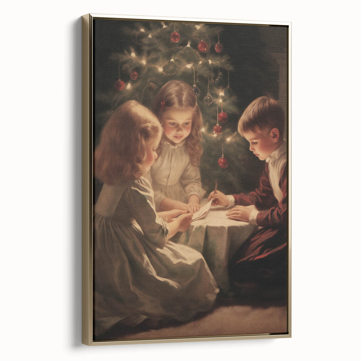 Winter landscape painting on framed canvas, featuring muted blue and white tones, ideal for bedroom wall art.