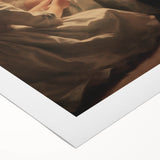 Art deco poster featuring a snowy winter landscape in muted blue and white tones on rolled canvas.