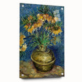 Large abstract wall art on acrylic glass depicting vibrant swirls of blue and yellow.