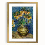 Textured abstract art print in gold frame, featuring swirling blue and yellow patterns, ideal for bedroom decor.