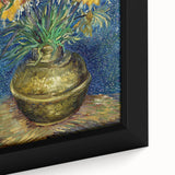 Close-up of a textured, extra large framed canvas depicting a colorful abstract design, ideal for living room decor.