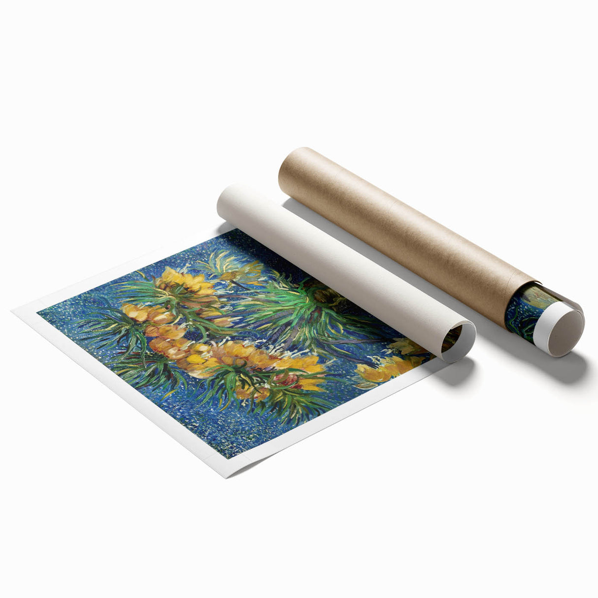 Extra large rolled canvas print of Van Gogh-inspired floral art in vibrant colors, ideal for classy bathroom wall art.