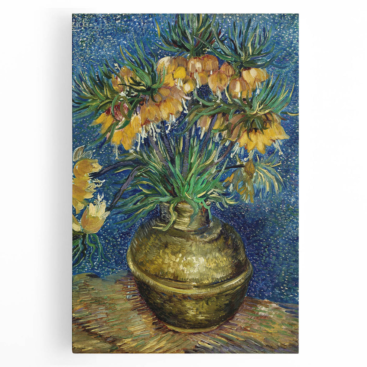 Black and white print of Van Gogh's 'Starry Night' on a large stretched canvas.