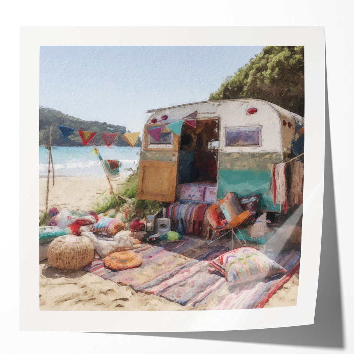Extra large floral art print on glossy canvas, featuring vibrant, multicolored blooms.