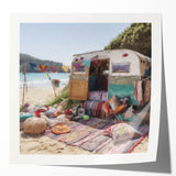 Extra large floral art print on glossy canvas, featuring vibrant, multicolored blooms.