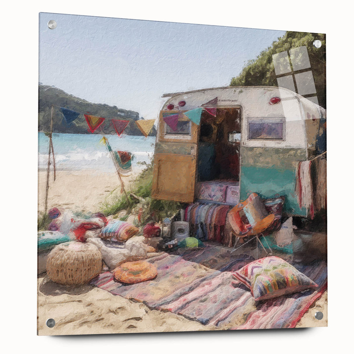 Side view of a caravan in neutral tones on acrylic glass, suitable for bedroom or dining room decor.