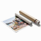 Extra large rolled print featuring a floral caravan design in pastel colors, suitable for classy bathroom wall art.