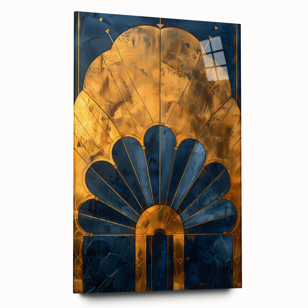 Abstract minimalist wall art displayed on clear acrylic glass, showcasing soft pastel colors and geometric shapes, perfect for modern home decor.