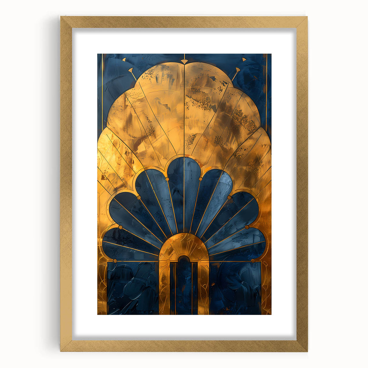 Abstract minimalist wall art framed in gold with a white mat, showcasing a modern design. Perfect for enhancing contemporary interiors.