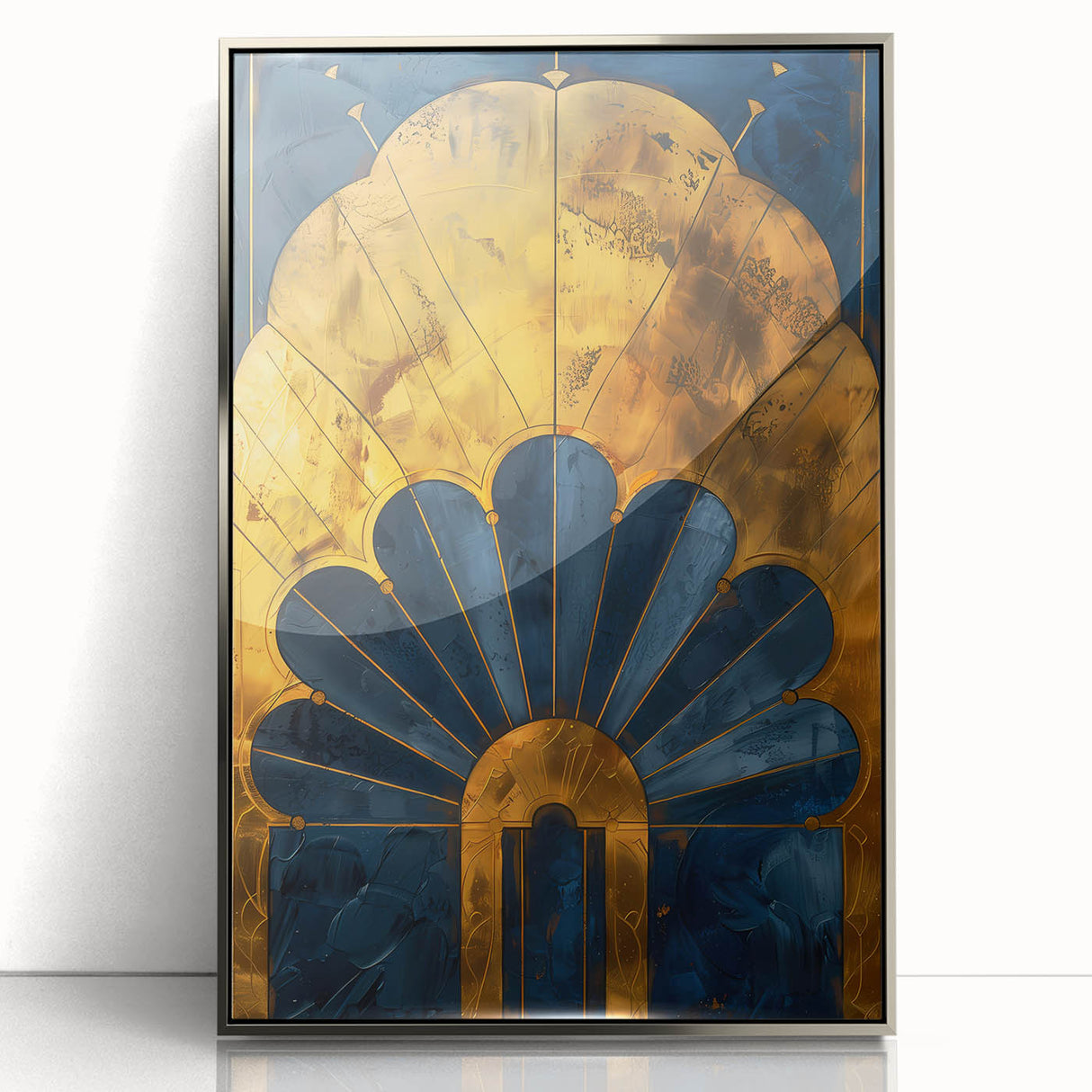 Framed abstract minimalist wall art featuring a silver acrylic front, showcasing soft geometric shapes in muted tones, perfect for modern decor. Ideal for enhancing contemporary interiors with a touch of elegance.
