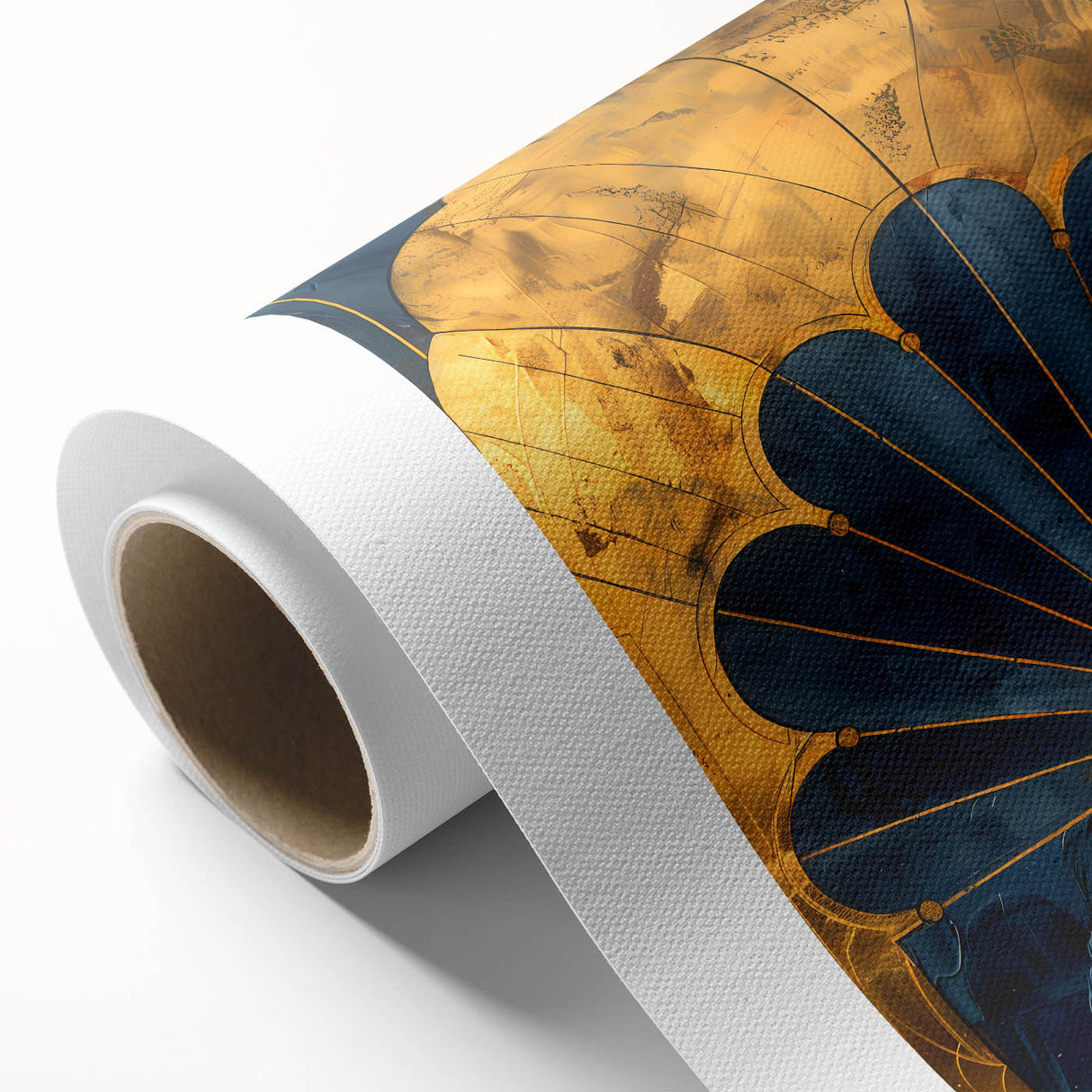 Abstract minimalist wall art on rolled canvas featuring soft pastel colors and geometric shapes, ideal for modern home decor. Packaged securely in a cardboard tube for delivery.