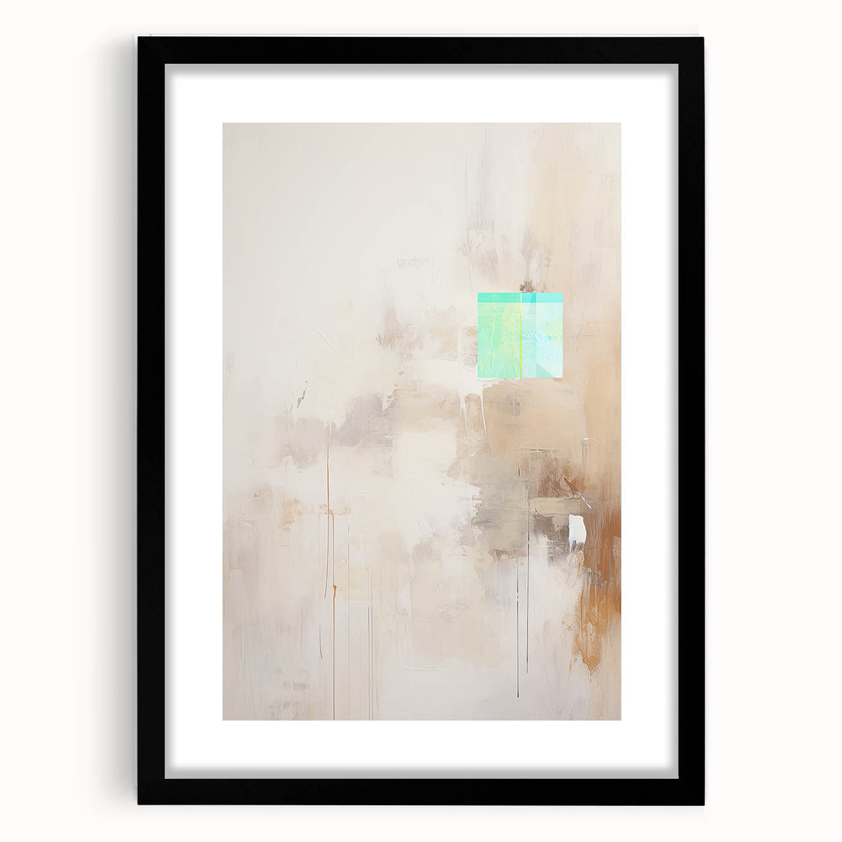 Abstract minimalist wall art framed in black, showcasing a geometric design with muted colors, ideal for modern home decor and office spaces.