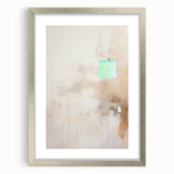 Abstract minimalist wall art framed in silver with a mat, showcasing geometric shapes and soft neutral colors, perfect for modern home decor.