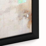 Close-up of framed abstract minimalist wall art featuring soft pastel colors and geometric shapes, perfect for modern home decor. This artwork adds elegance and sophistication to any interior space.