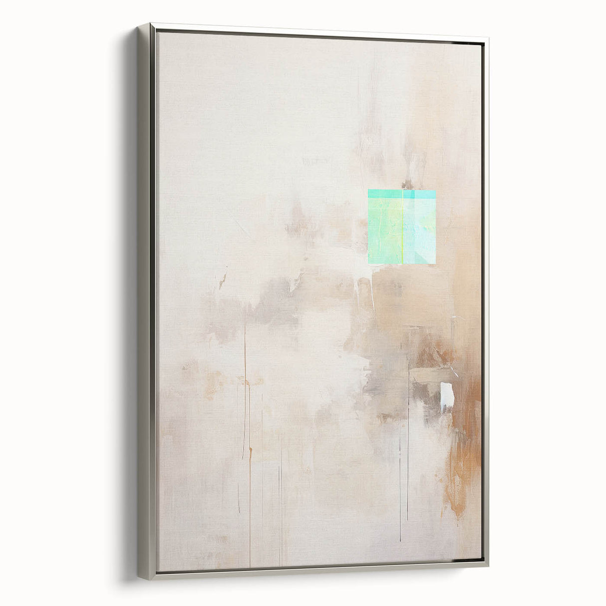 Framed minimalist wall art in silver, showcasing an abstract design with soft curves and muted tones, perfect for modern home decor.