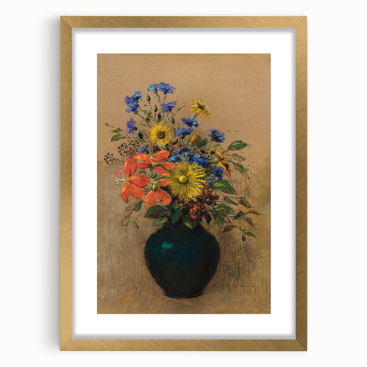 Vintage Floral Wall Art - Wildflower Bouquet in Warm, Earthy Tones