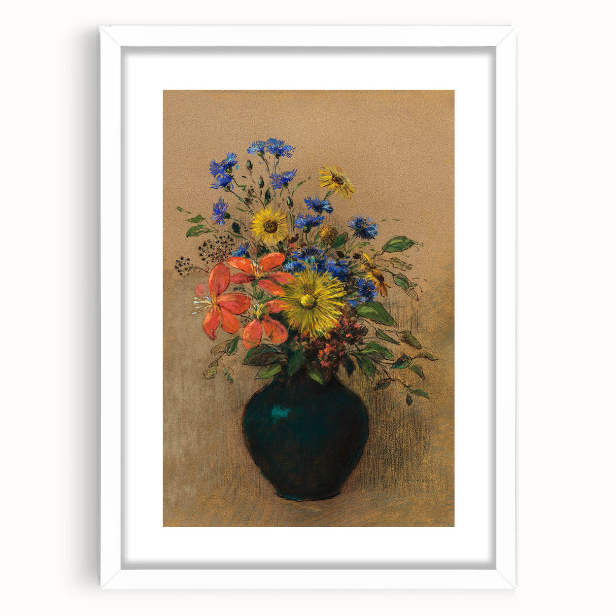 Vintage Floral Wall Art - Wildflower Bouquet in Warm, Earthy Tones