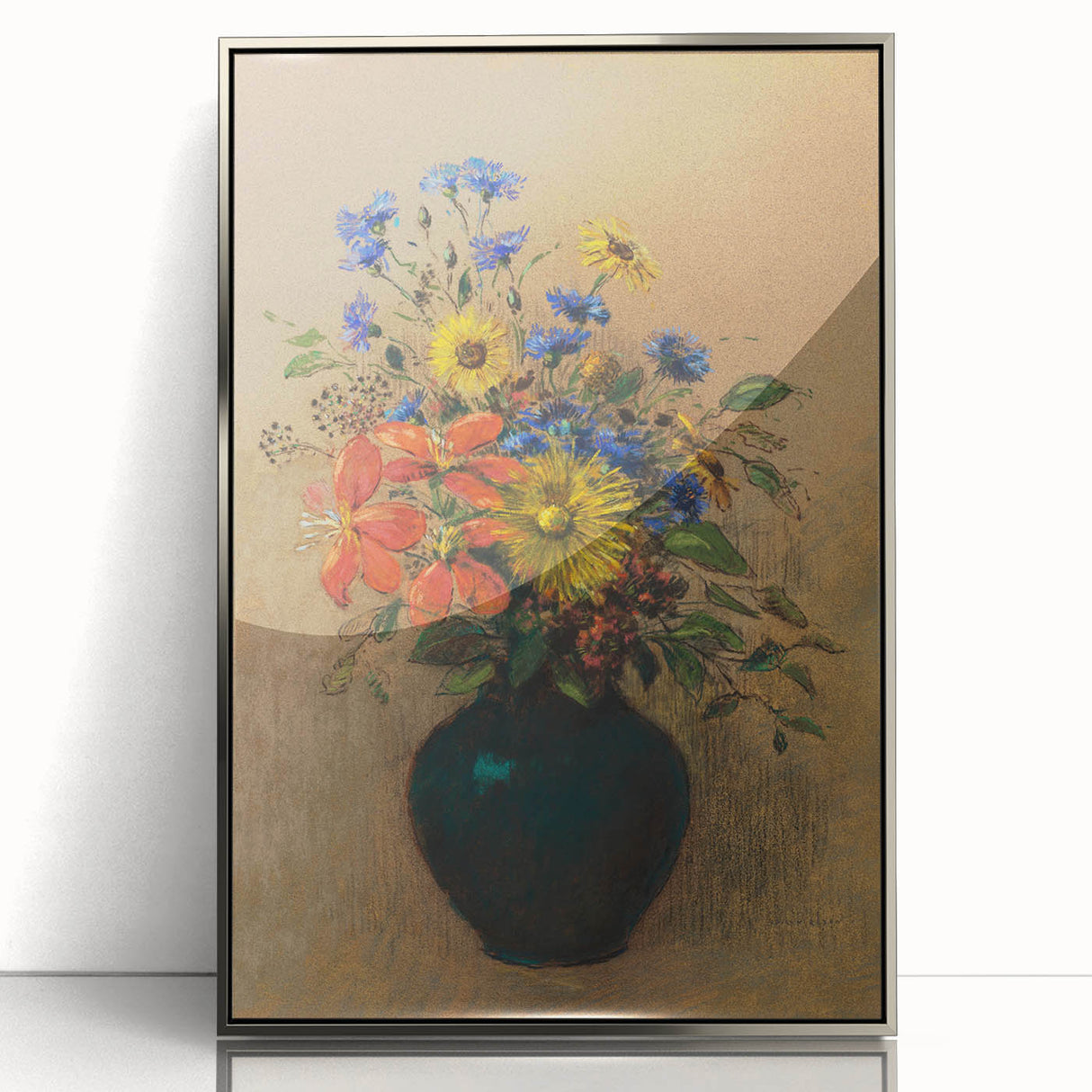 Vintage Floral Wall Art - Wildflower Bouquet in Warm, Earthy Tones