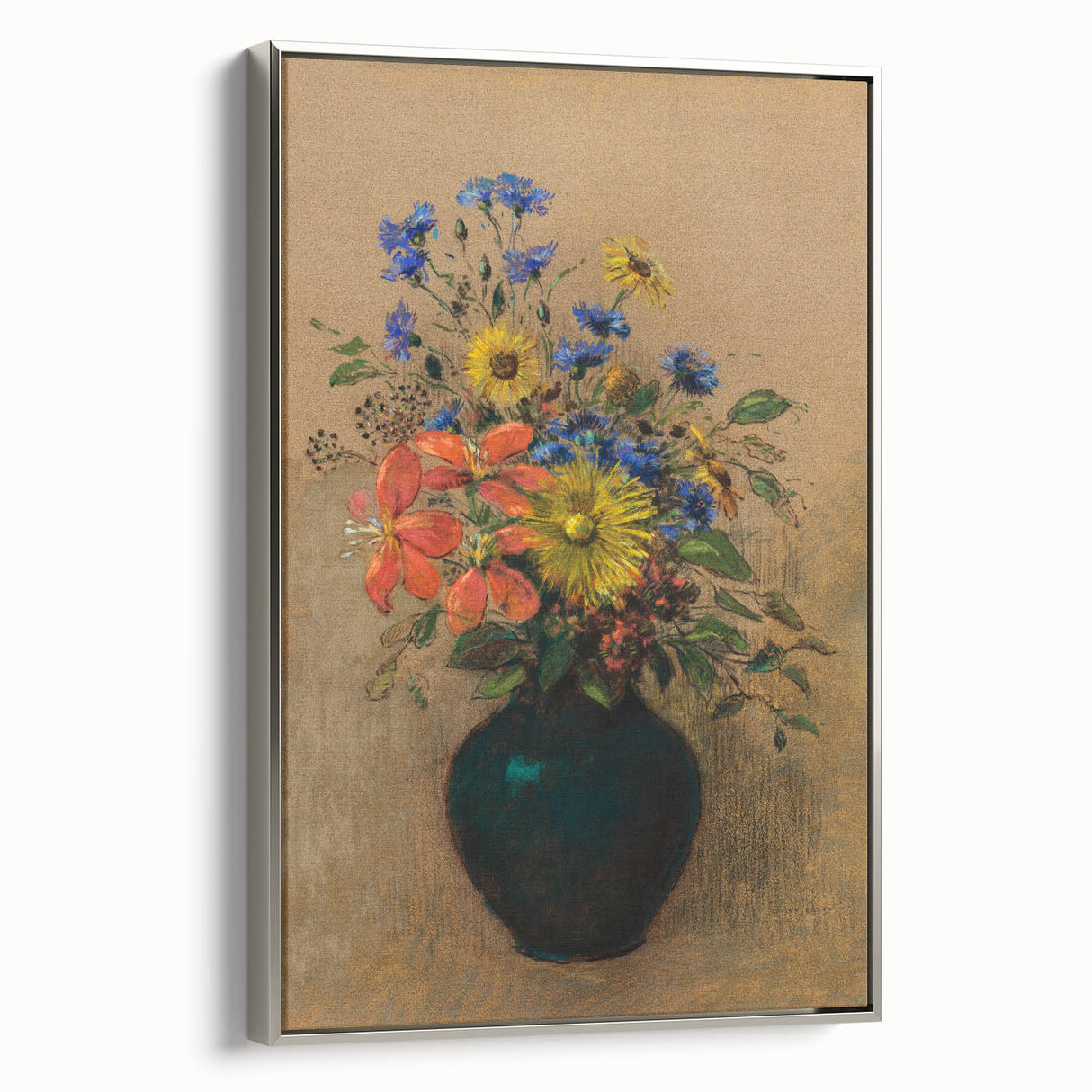 Vintage Floral Wall Art - Wildflower Bouquet in Warm, Earthy Tones