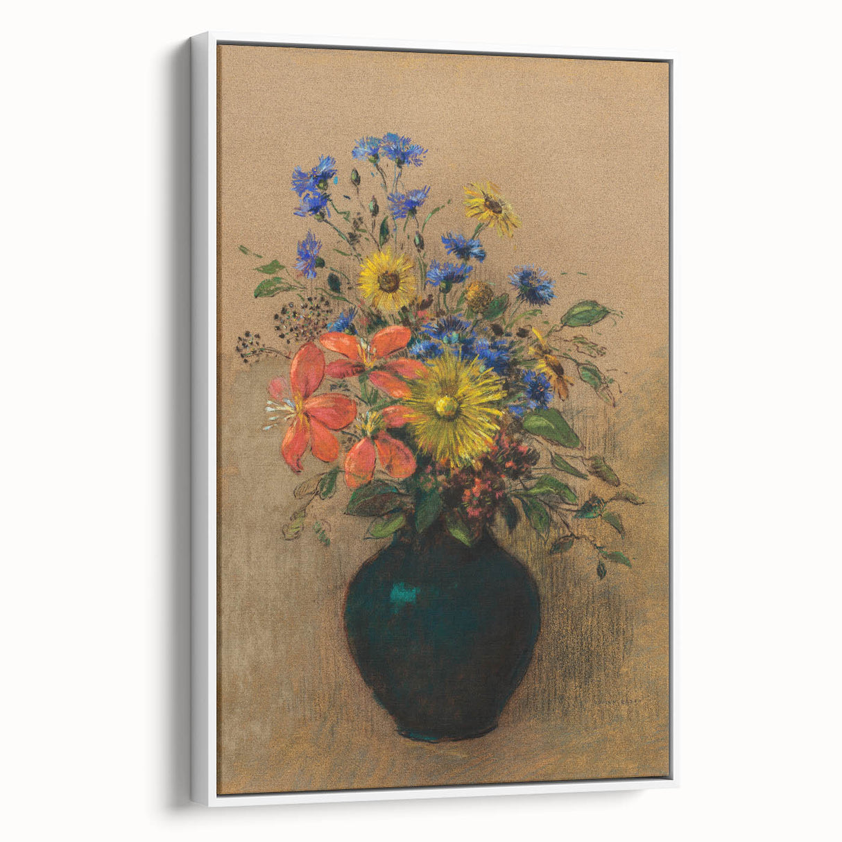 Vintage Floral Wall Art - Wildflower Bouquet in Warm, Earthy Tones