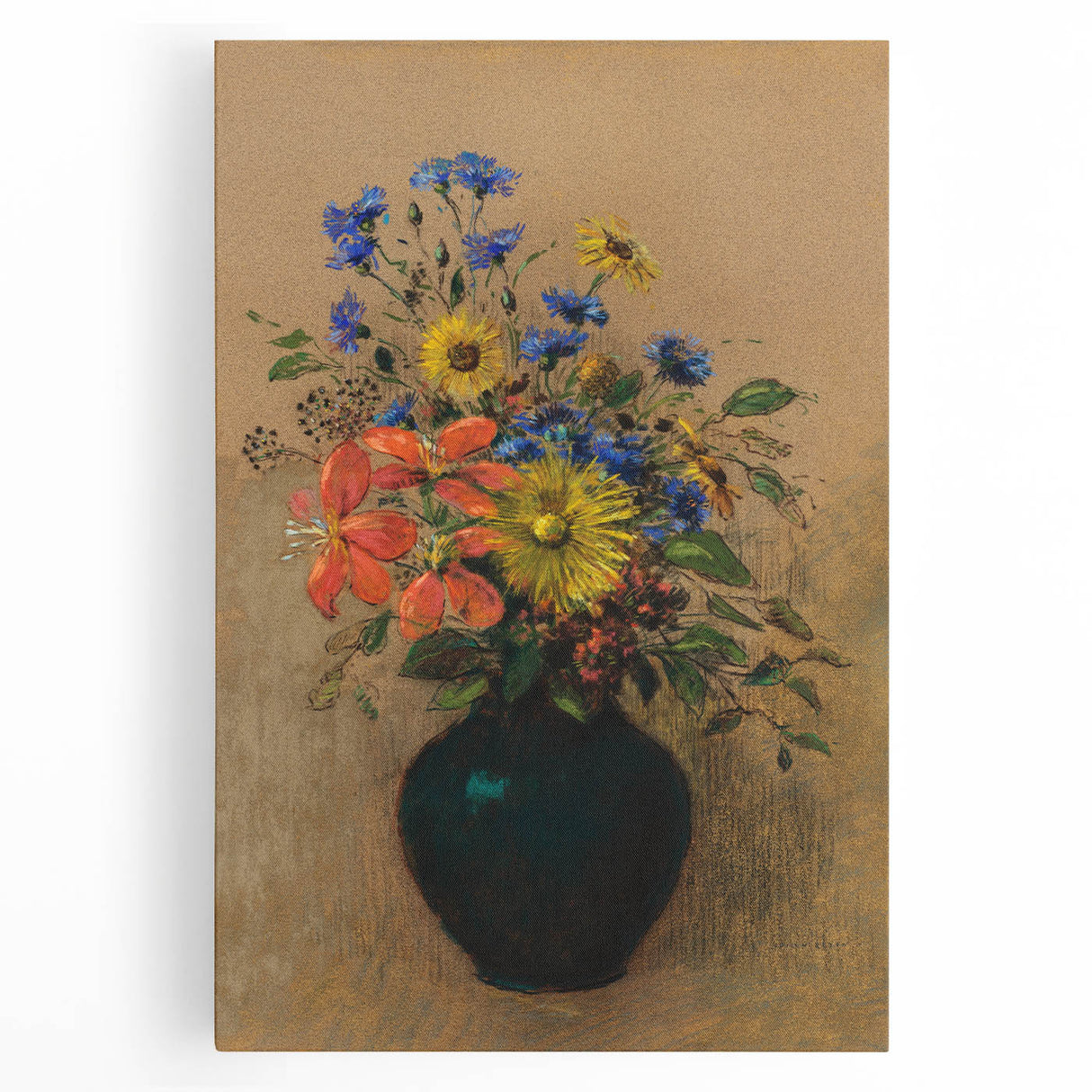 Vintage Floral Wall Art - Wildflower Bouquet in Warm, Earthy Tones