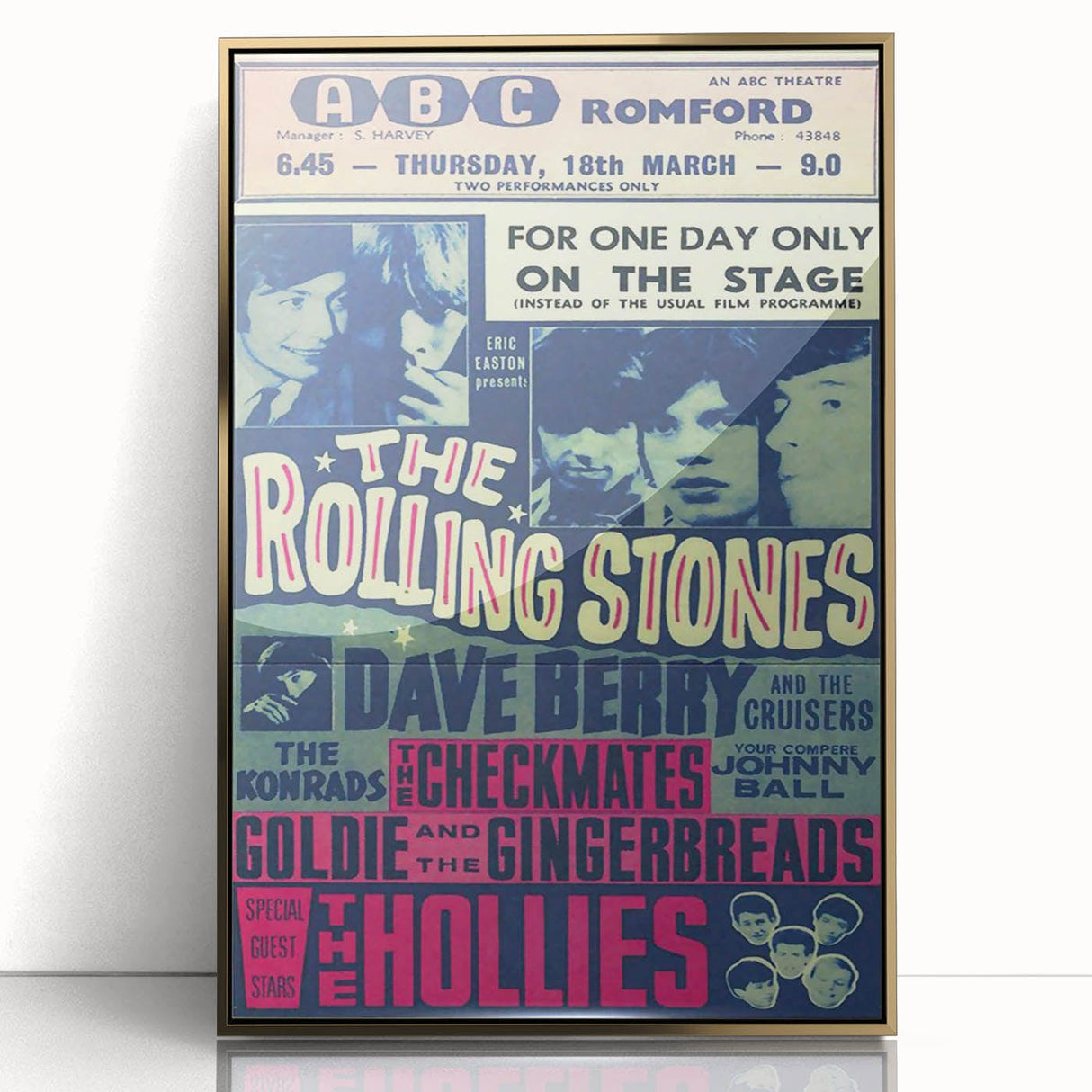 Rolling Stones 1960s Concert Poster - ABC Romford 1964 Show