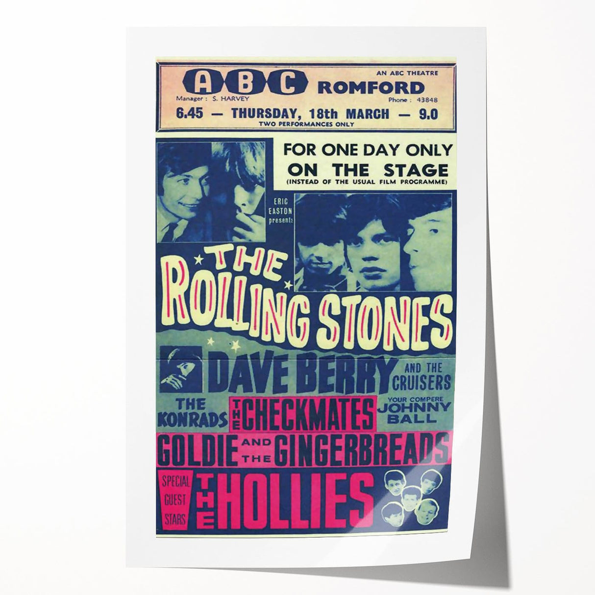 Rolling Stones 1960s Concert Poster - ABC Romford 1964 Show