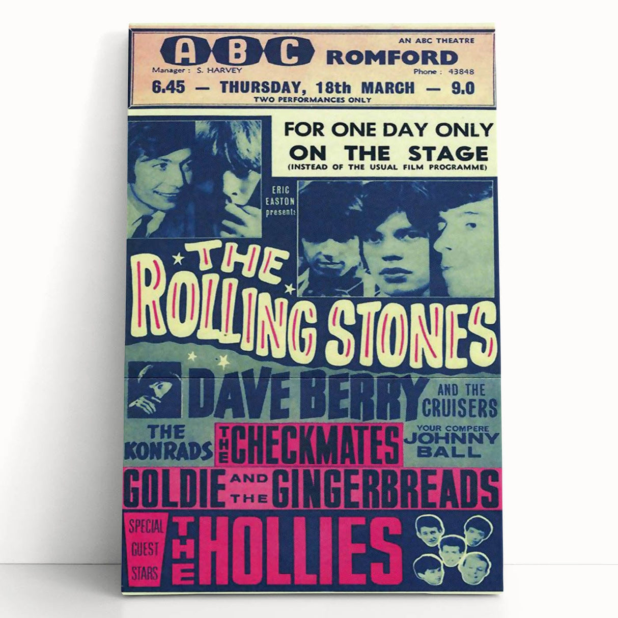 Rolling Stones 1960s Concert Poster - ABC Romford 1964 Show