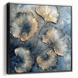 Gold & Blue Ginkgo Leaf Wall Art – Modern Canvas & Framed Print