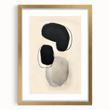 Abstract minimalist wall art framed in gold, showcasing soft neutral tones and geometric shapes, perfect for modern home decor and aesthetic enhancement.