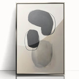 Framed abstract minimalist wall art featuring a silver acrylic finish, showcasing geometric shapes and soft tones, perfect for modern home decor.