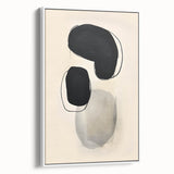 Framed abstract minimalist wall art canvas in a sleek white finish, showcasing a modern design with subtle geometric shapes, ideal for contemporary home decor.