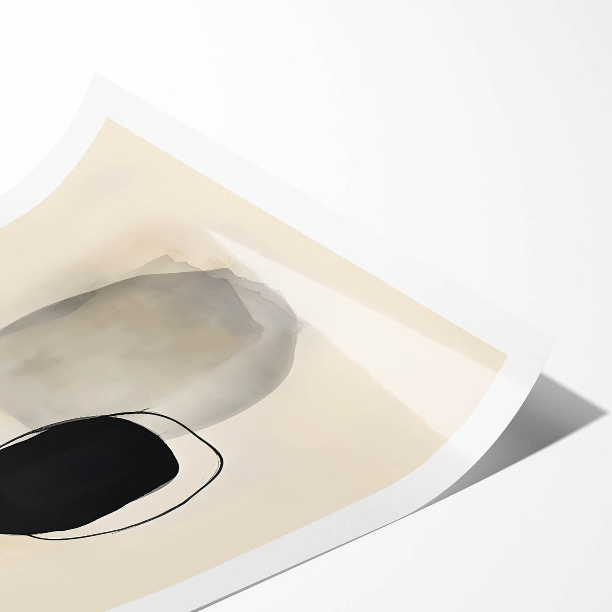 Abstract minimalist wall art print showcasing soft beige and gray tones, elegantly rolled and packaged in a protective cardboard tube, perfect for modern decor.