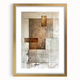 Abstract minimalist wall art framed in gold, showcasing a sleek design with a white mat, perfect for modern home decor. Ideal for enhancing living spaces.