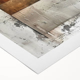 Abstract minimalist wall art on rolled canvas, showcasing soft pastel colors and geometric shapes, elegantly packaged in a protective cardboard tube for shipping.