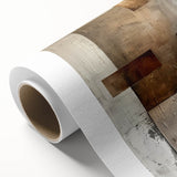 Abstract minimalist wall art on rolled canvas showcasing soft pastel colors and geometric shapes, ideal for modern interior decor, packaged securely in a cardboard tube.