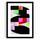 Abstract minimalist wall art framed in black with a white mat, showcasing geometric shapes in muted tones, ideal for modern home decor, enhancing aesthetics.