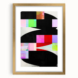 Abstract minimalist wall art framed in gold with a mat, showcasing soft hues and geometric shapes, perfect for modern decor and interior styling.